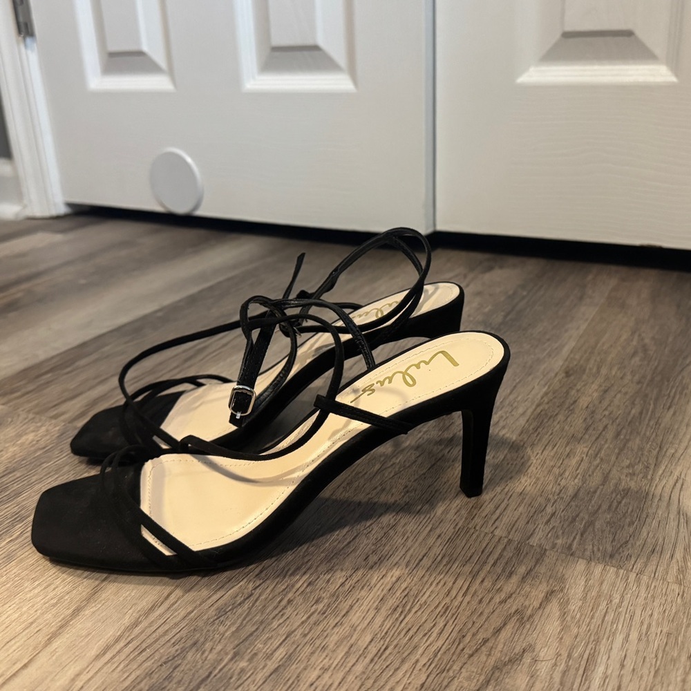 Lulu's Black Suede Heels with Ankle Strap